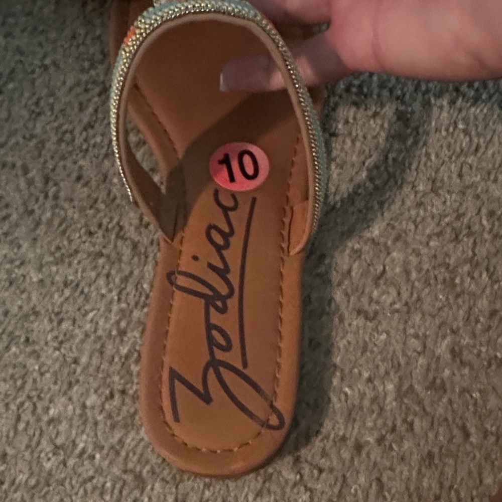 Zodiac Beaded Sandals in Tan and Turquoise - Picture 2 of 3